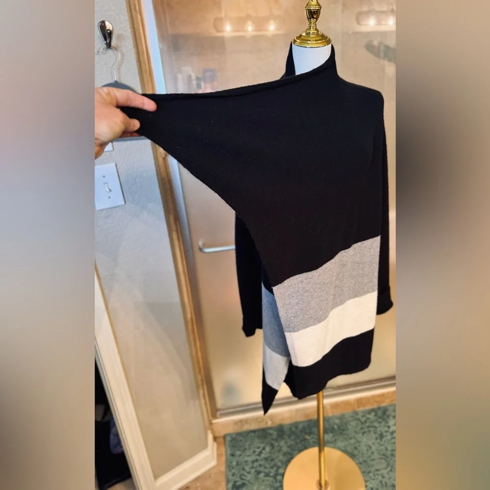 MICHAEL KORS Black & Gray Asymmetrical Cardigan Sweater